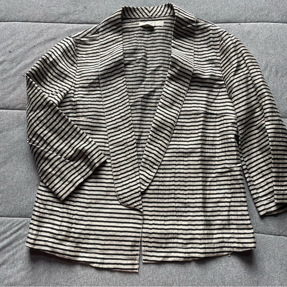 Striped Black & White Open Front Women's Blazer